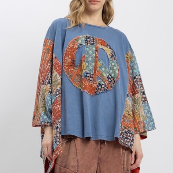 Boho Floral Print Peace Kantha Patchwork Poncho Top - Picture 4 of 7